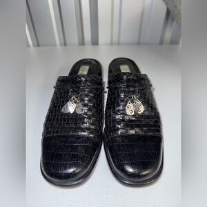 BRIGHTON Franki Croc Alligator Embossed Woven Leather Charm Slip On Clogs 9 M